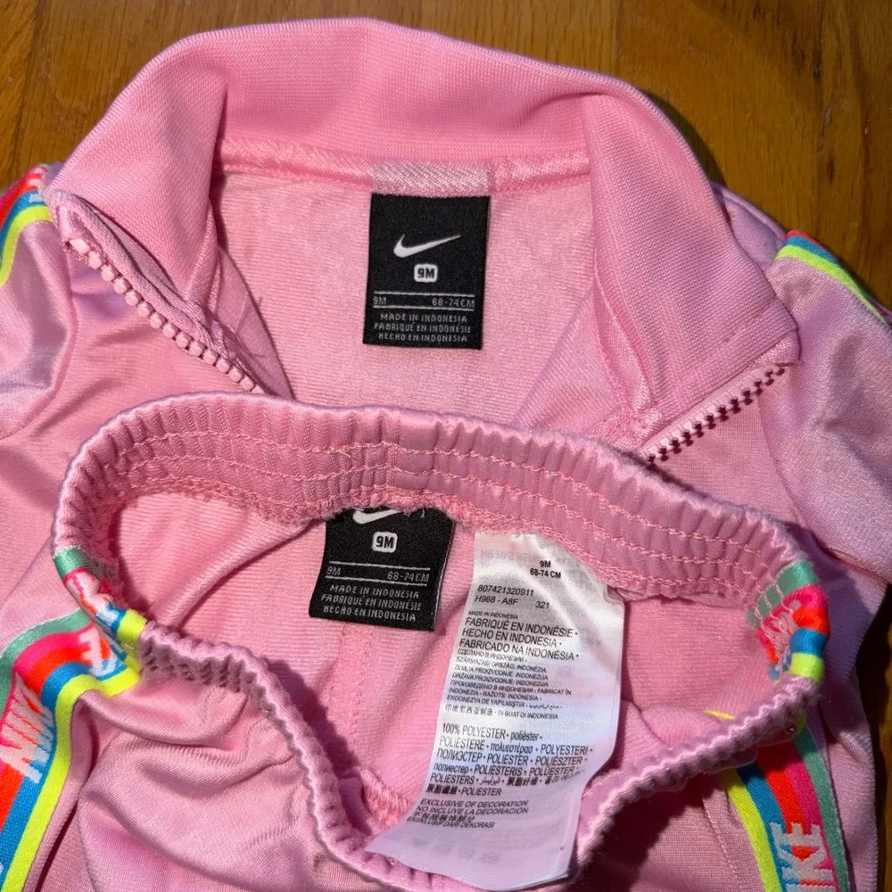 Nike Baby Girls Pink Rainbow Logo Tracksuit Set 2pc Jacket Pants 9M Athlesiure